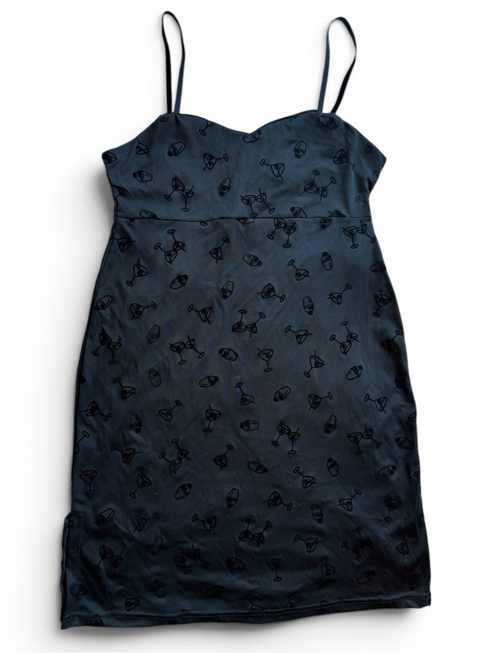 Rare Vintage Y2K Free People Martini Cocktail Print Flocked Mini Dress